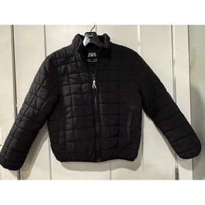 Zara Kids Black Quilted Puffer Jacket Mock Neck Zip Up Size 9 B5.2